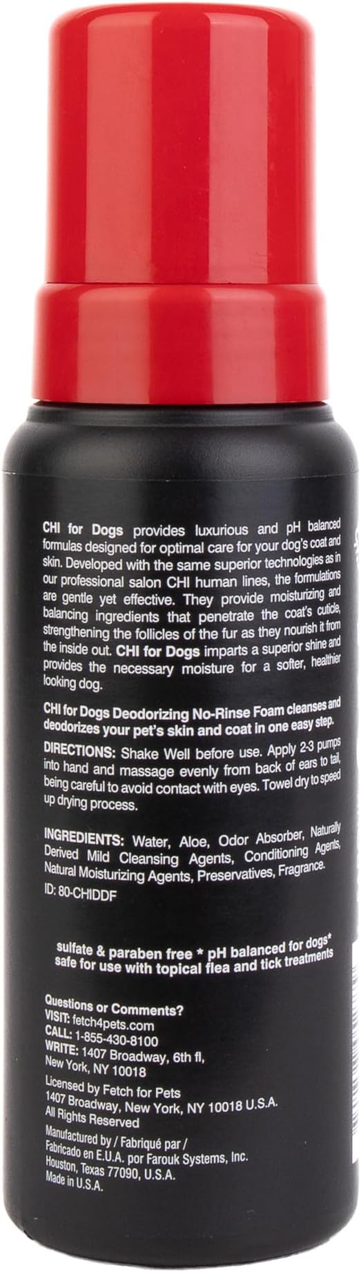 CHI for Dogs Deodorizing No-Rinse Foam - Dry Shampoo and Odor Eliminator for Dogs - Sulfate and Paraben Free - Made in USA - Waterless Pet Grooming Foam, Pump Bottle, 8 Fl Oz