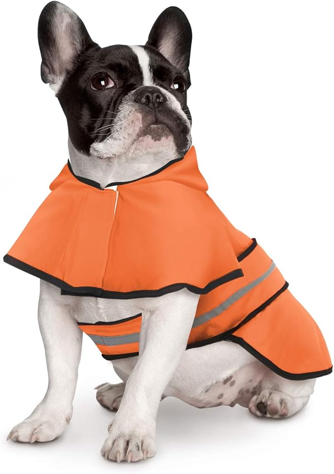 HDE Dog Raincoat Jacket Reflective Adjustable Hooded Pet Poncho Rain Coat with Leash Hole for Small to X-Large Dogs Safety Orange - S