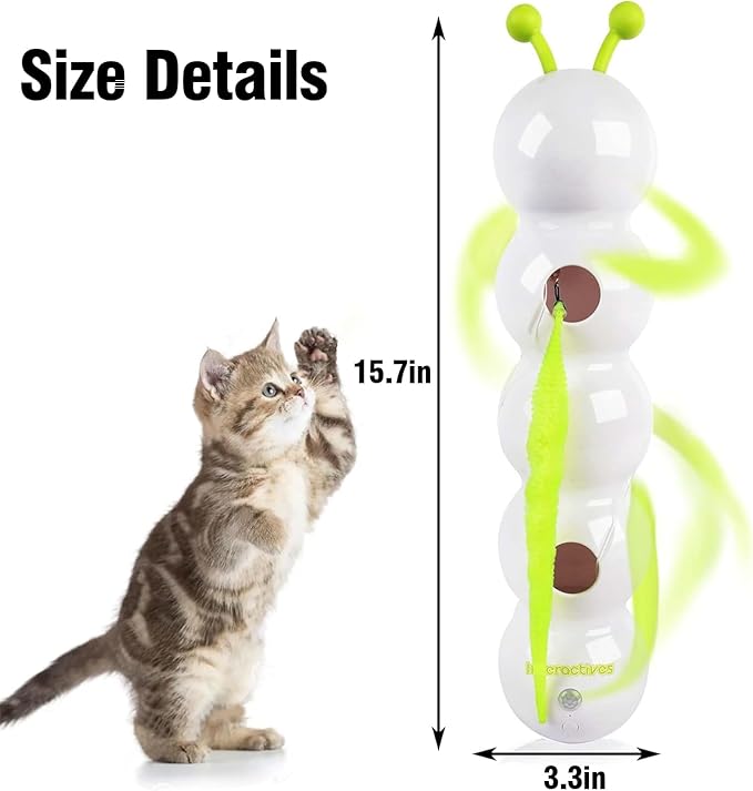 Whirlie Cat Toy, Interactive Rotating Kitten Toy with Suction Cup, Automatic Moving Cat Worm for Indoor Cats to Stimulate Hunting Instincts & Reduce Boredom