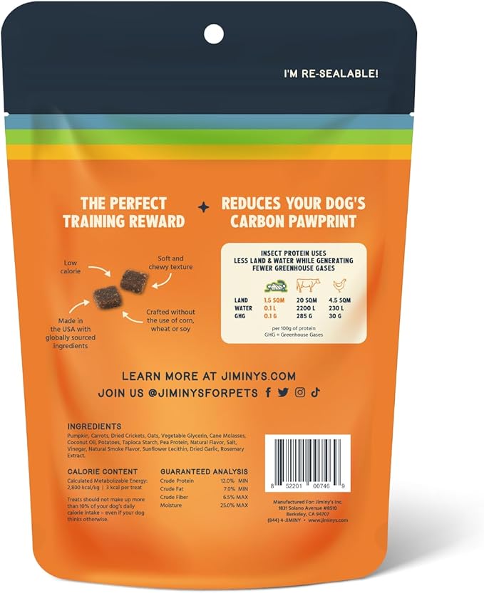 Jiminy's Chewy Cricket Training Treats for Dogs, Low Calorie, Hypoallergenic, Made in USA, 6oz, Pumpkin & Carrot (Pack of 1)