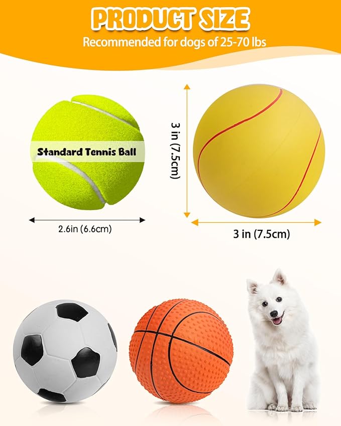 SCHITEC Squeaky Dog Toy Balls, [3 Pack] Latex Rubber Squeak Toys, 3'' Interactive Fetch Pet Ball for Medium Breed Dogs