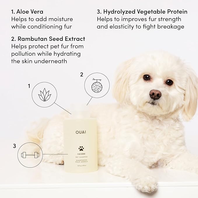 OUAI Fur Bébé Pet Shampoo, Mercer Street Scent - Dog Shampoo and Coat Wash for Hydrating, Cleansing and Adding Shine - Pet Supplies by OUAI (16 Fl Oz)
