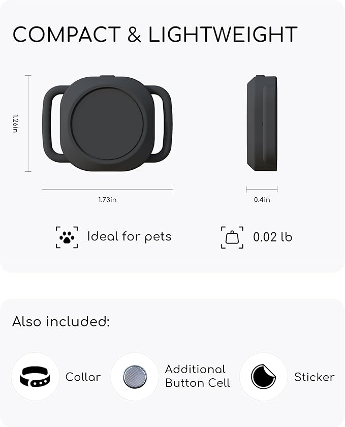 Dog Tracker, Smart Dog Collar with Real-time Pet Location, Cat Tracker Collar (iOS Only), No Monthly Fee & Long Battery Life, Works with Find My, Ideal for Dog/Cat (White)