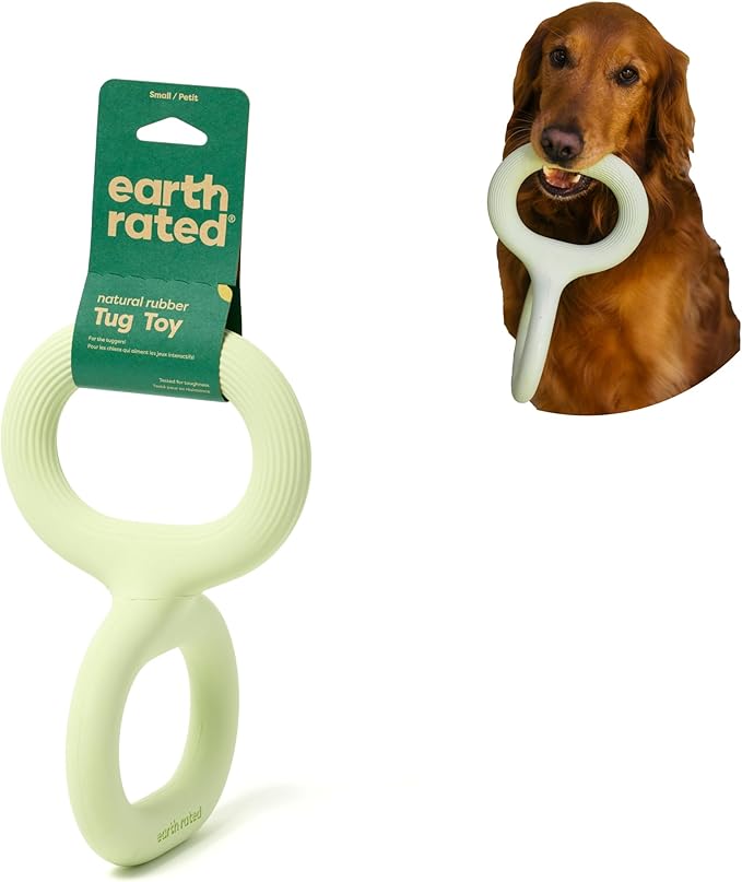 Earth Rated Tug of War Toy for Dogs and Puppies, Interactive Dog Pull Toys, Ergonomic Grip, Natural Rubber, Small, Green