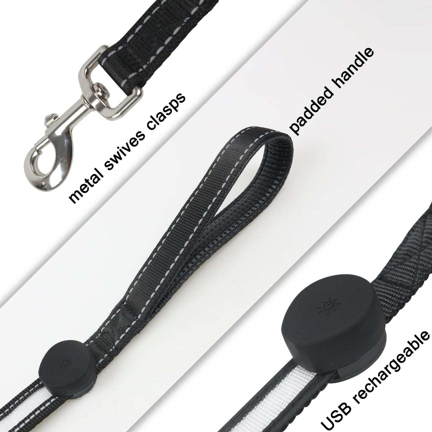 USB Rechargeable LED Dog Leash - 7 Colors & Color Cycling Mode, Light Up Dog Leash for Night Walking, Heavy Duty Padded Handle, 6FT for Small Medium Large Dogs