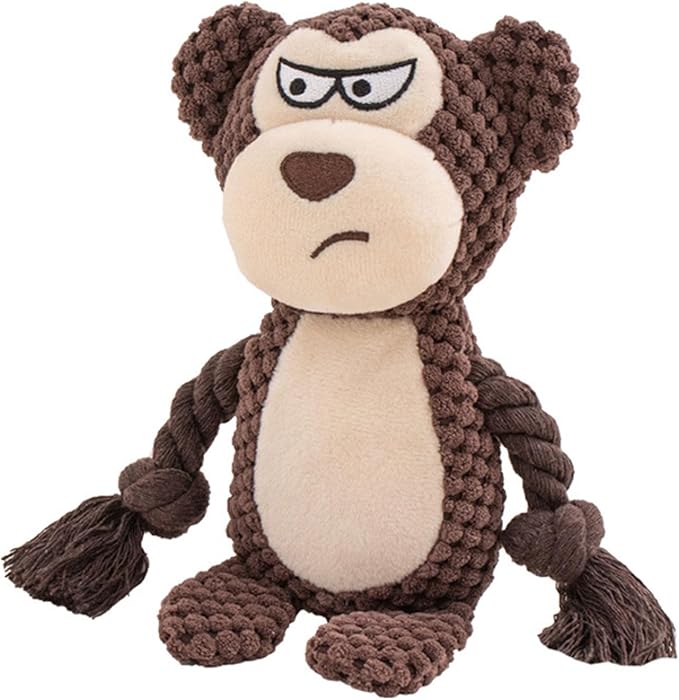 Dog Toys, Dog Squeaker Toys with Crinkle Paper, Stuffed Animal Dog Plush Chewing Toy, Cotton Rope Interactive Toys for Puppy, Small, Middle Dogs (Brown Monkey)