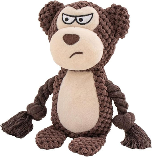 Dog Toys, Dog Squeaker Toys with Crinkle Paper, Stuffed Animal Dog Plush Chewing Toy, Cotton Rope Interactive Toys for Puppy, Small, Middle Dogs (Brown Monkey)