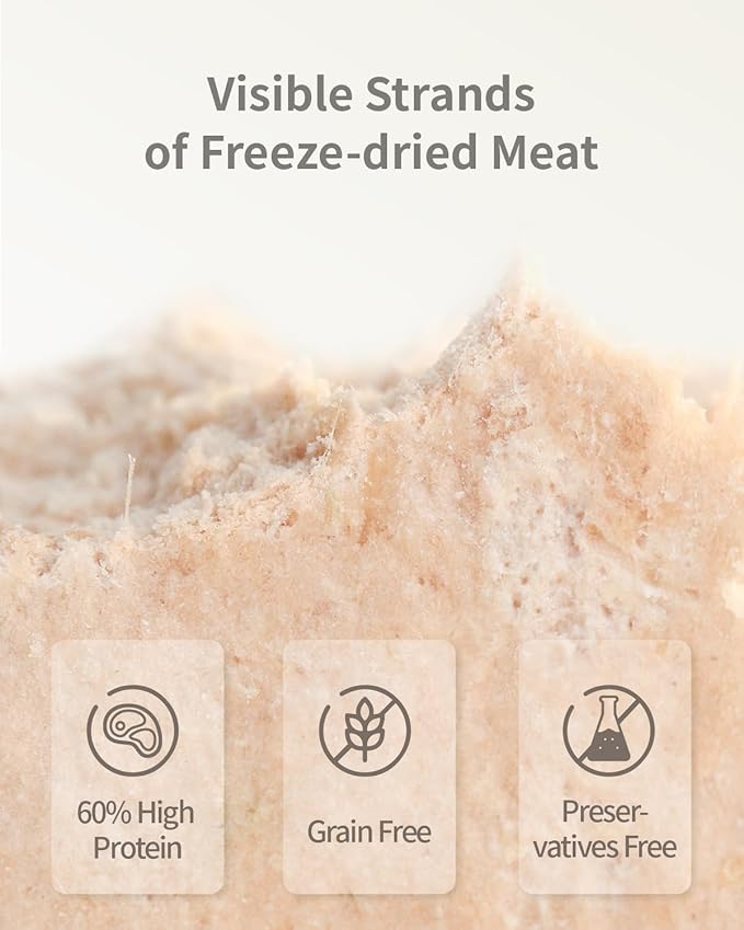 Freeze-Dried Raw Cat Food, 97% Animal Origin Dry Food for Cat, High Protein Treat & Topper (Chicken & Duck - 14 Ounce)