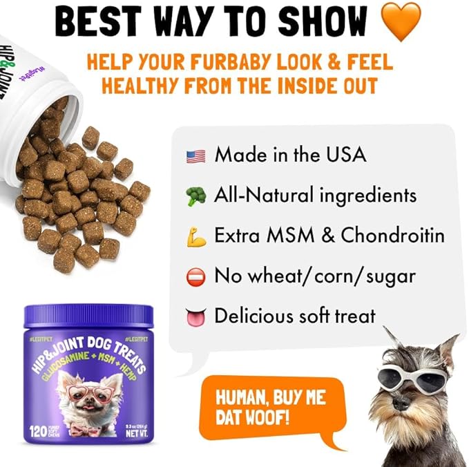 Hemp Hip & Joint Supplement for Dogs Soft Chews Made in USA Functional Glucosamine for Dogs Chondroitin MSM Turmeric Hemp Seed Oil Natural Pain Relief Mobility Advanced Joint 120 Treats