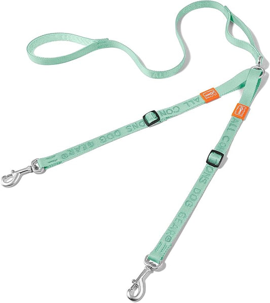 HOWGO Double Dog Leash, No Tangle 360° Swivel, Adjustable Two Padded Handles, Double Clip Dog Leash Coupler Splitter for Large and Medium Breeds (Mint Green, 4/5'' x 4.8 FT)