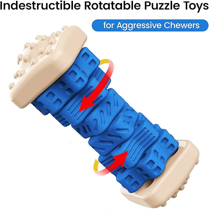 Dog Toys for Aggressive Chewers, Tough Dog Chew Toys, with Beef Flavor, Safe Rubber Indestructible, for Large Medium Small Dogs - Blue