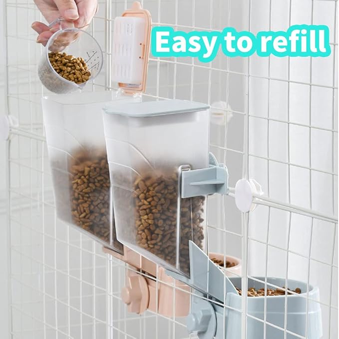 Oncpcare 1L Rabbit Cage Automatic Feeder Food Dish Small Animal Bin Feeder with Lid for Bunny Cat Ferret Chinchilla Guinea Pig