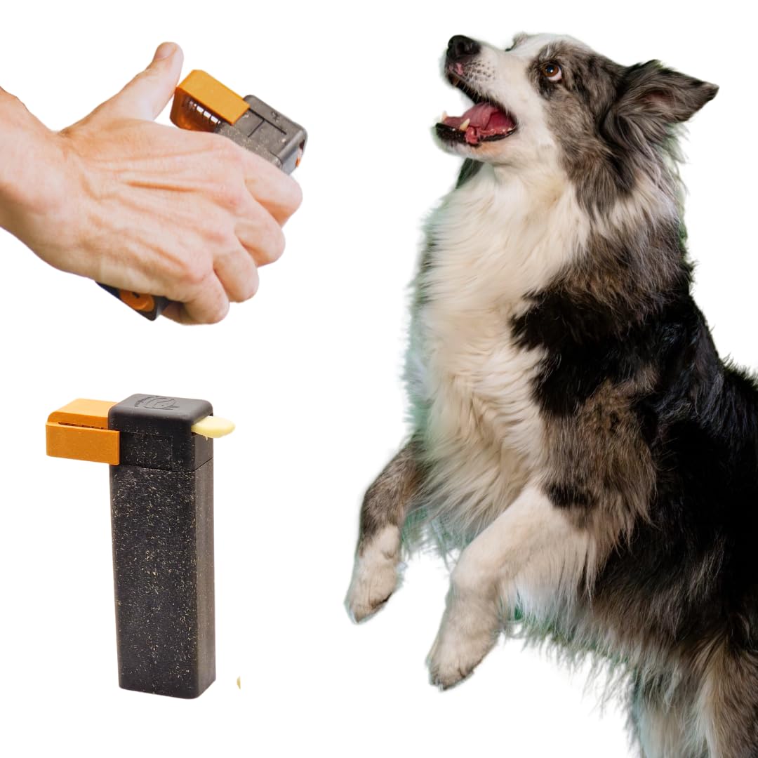 Handheld Dog Treat Dispenser, Offers a Treat (Max. diameter 3/4") in a Clean and Safe Way, Easy 1 Hand Operation, Slices Cheese, Meat Rolls etc. into Treats, Made in Finland