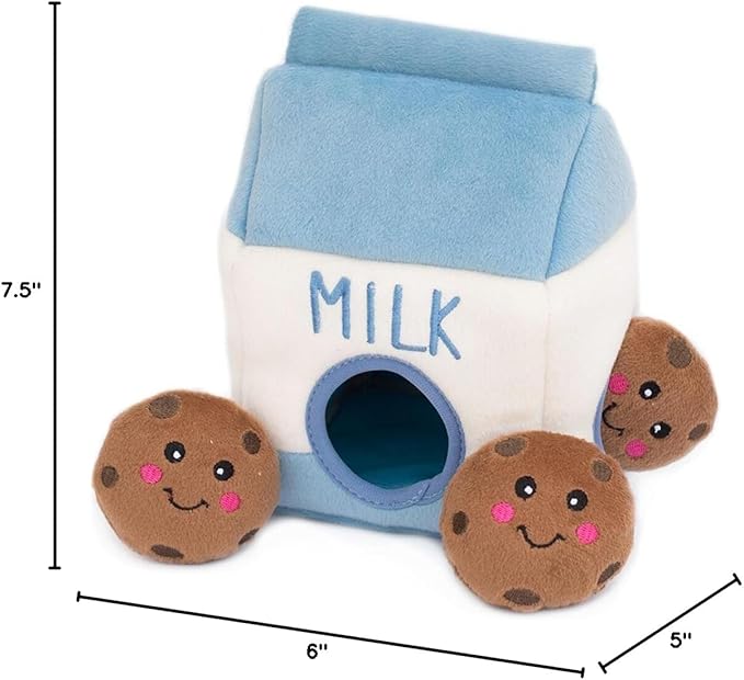 ZippyPaws Burrow- Interactive Dog & Puppy Toys for Boredom, Stimulating Pet Products to Keep them Busy, Hide & Seek Plush Puzzles, Squeaky Toy for Enrichment, For Small & Medium Dogs- Milk and Cookies