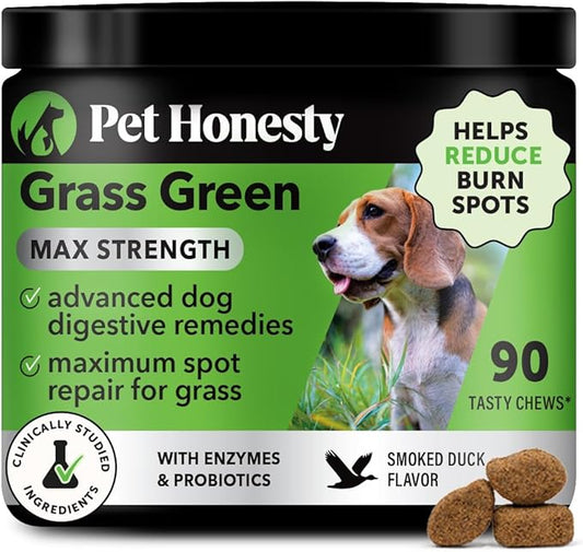 Grass Green Max Strength Burn Spot Chews for Dogs - Premium Formula - Dog Pee Lawn Spot Saver Supplement Caused by Dog Urine, Supports Healthy Digestion w/Probiotics + DL-Methionine - 90ct