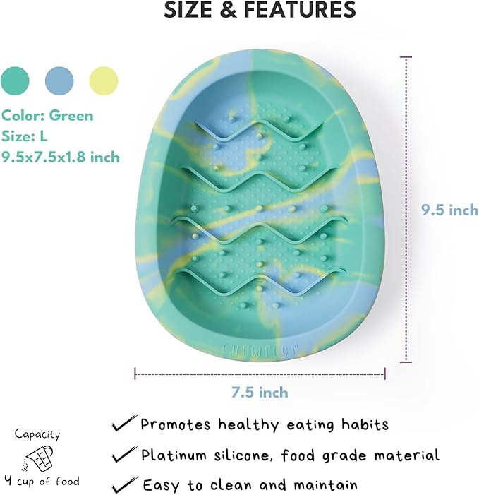 Interactive Dog&Cat Lick Mat Bowls, BPA-Free Silicone Dog Slow Feeder Bowl with Suction Cups, Non Slip Food Bowl for Dogs and Cats, Reduces Boredom and Anxiety, Dishwasher Safe, Green