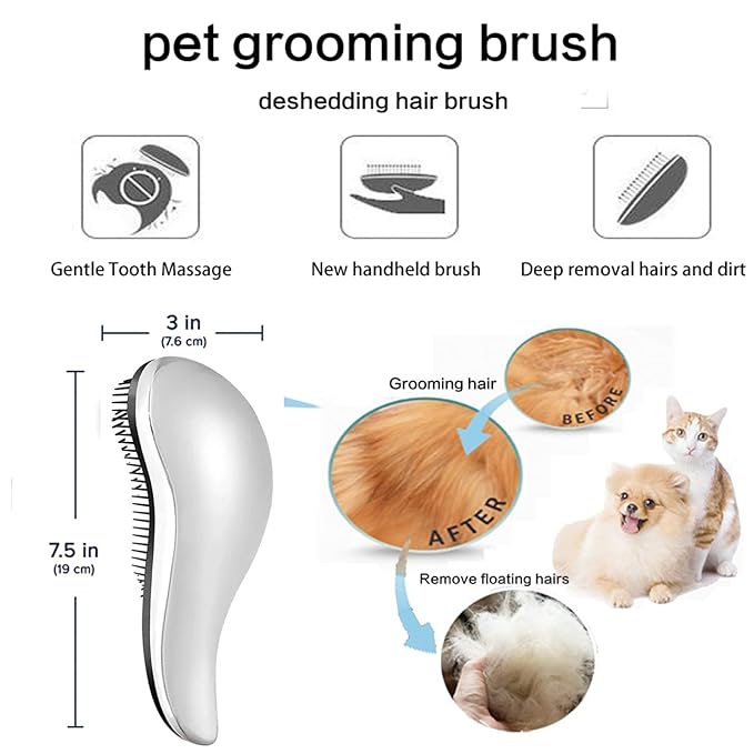 YOFANG Dog & Cat Comb – Pet Detangling Comb for Removes Tangles, Knots, and Matted Fur – Grooming Tool With Stainless Steel Teeth and Rubber Bath Brush for Long Short and Curly Haired Pet