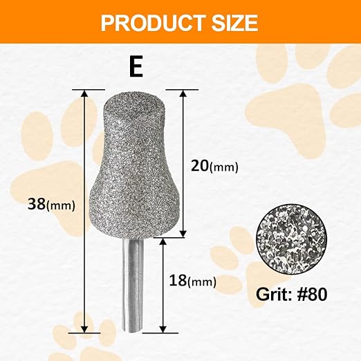 Diamond Rotary Pet Nail Grinder Replacement Heads Dog Nail Grinder Bit -BGTEC 5PCS 1/8" Diamond Replaceable Tip for Pet Claw Grooming(E)