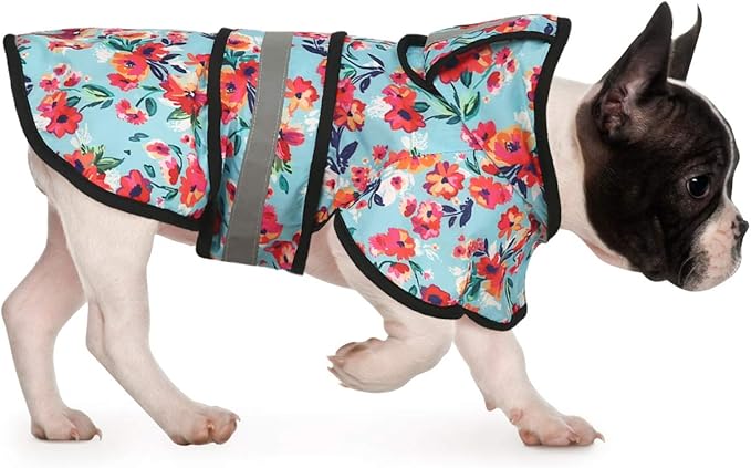 HDE Dog Raincoat Jacket Reflective Adjustable Hooded Pet Poncho Rain Coat with Leash Hole for Small to X-Large Dogs Turquoise - S
