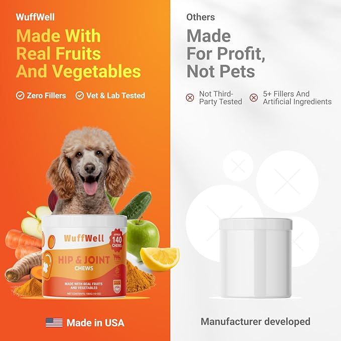 Hip and Joint Supplement for Dogs – Natural Ingredients with Chondroitin, MSM, Turmeric, and Glucosamine – Supports Hip Dysplasia, Arthritis, and Mobility – 140 Count, Made in USA