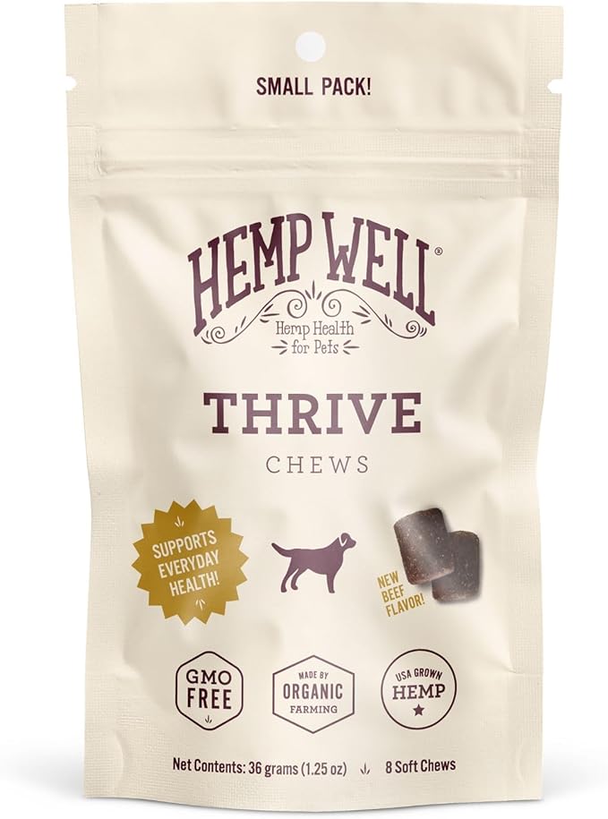 Hemp Well Thrive Chews for Dogs – Support Hip, Joint, and Heart Health, Promotes Immune and Skin Health, Organic. – 8 Count