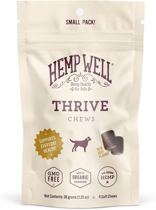 Hemp Well Thrive Chews for Dogs – Support Hip, Joint, and Heart Health, Promotes Immune and Skin Health, Organic. – 8 Count