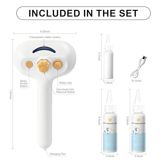 Pet Steam Brush for Dog & Cat – 3-in-1 Spray Hair Removal Comb – Steam for Shedding & Grooming – Water Brush for Long & Short Haired Pets – Spritz Defur Comb