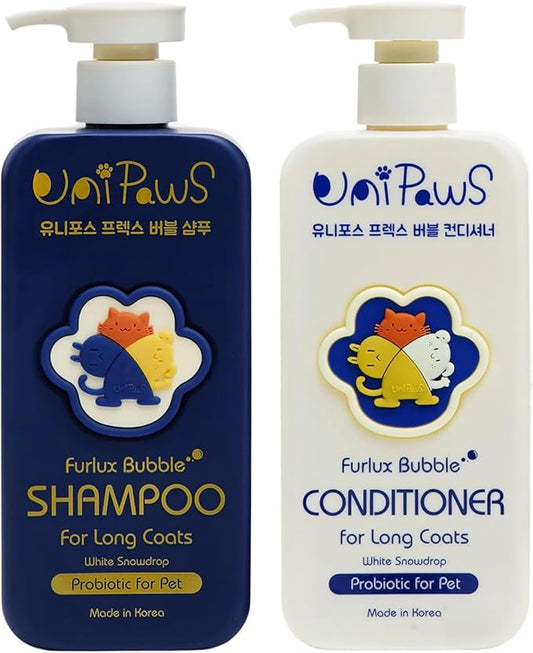 Unipaws Biotin Shampoo & Conditioner Set for Long-Haired Dog – Detangling, Deshedding, Thicking Hair for Senzitive Skin Healthy, Lustrous Fur – Medicated & EWG Green, Made in Korea, 2×16.9 Fl Oz