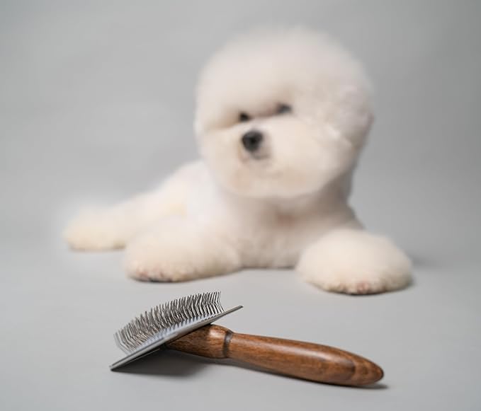 Tauro Pro Line Wooden Dog Brush for Shedding - Long & Short Hair Deshedding & Detangling Brown Slicker Brush for Dog & Cat Grooming - Flexible Cushion & Lightweight, Ideal for All Coat Types, L