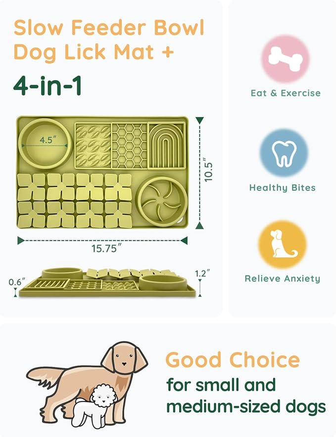 Slow Feeder Bowl, Silicone Lick Mat with Suction Cups for Dog Cat, Snuffle Mat for Pet Smell Training, Puzzle Toys for Bored Puppy, Interactive Sniff Mat for Slow Eating and Keep Busy, Green