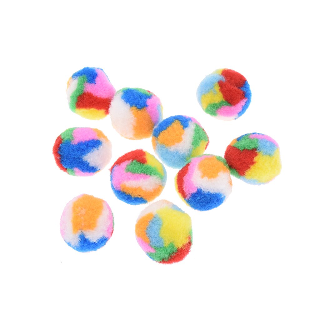10Pcs Small Assorted Color Kitty Yarn Puffs Cat Toys Cat Chase Balls 1.37" Diameter