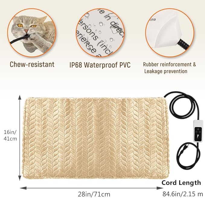 Heeyoo Pet Heating Pad, Adjustable Temperature Dog Cat Heating Pad with Timer, Waterproof Heated Dog Bed with Chew Resistant Cord, Auto Power-Off Indoor Pet Heated Mat for Dogs and Cats