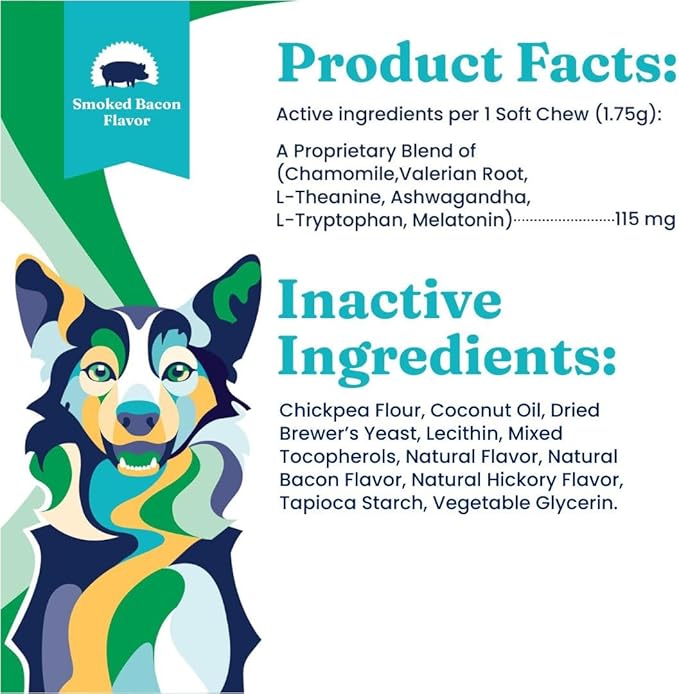 Solid Gold Calming Chews for Dogs - Dog Calming Chews w/Melatonin for Separation, Stress & Hyperactivity Relief - Supports Relaxation for Travel, Fireworks & Storms - All Ages & Sizes - Bacon 120ct
