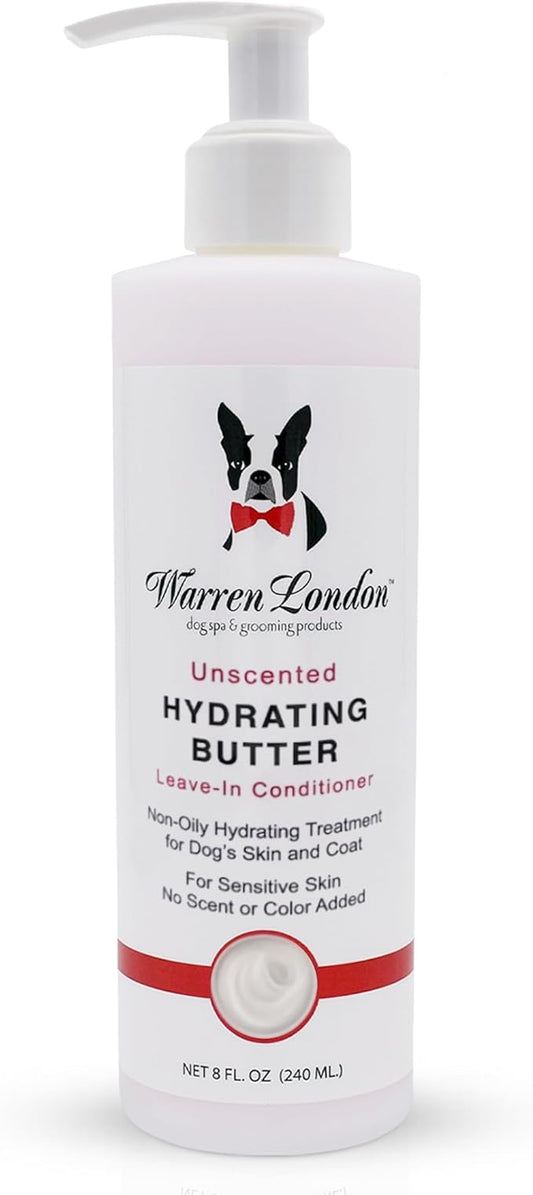 Warren London Hydrating Butter Leave in Pet Conditioner for Dogs | Lotion for Skin and Coat | Aloe Puppy & Dog Conditioner for Hair Detangler, Dry Skin, & Dandruff | Unscented 8oz