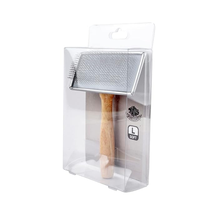 Wooden Slicker Brush for Dogs (Size L) - Stainless Steel Soft Pin Grooming Brush for Short Haired Pets