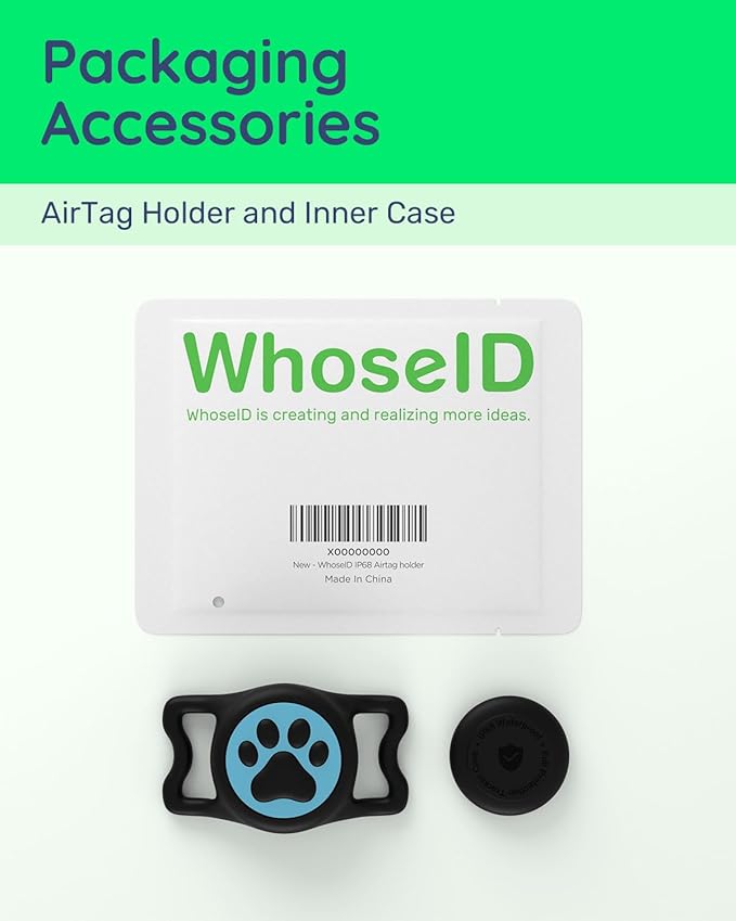 IP68 Waterpoof Dog Tag Holder, Stretchy Silicone Full Body Covered tag Holder for Dog Cat Collar Fit All Width Collar (Black & Blue, 1 Pack)