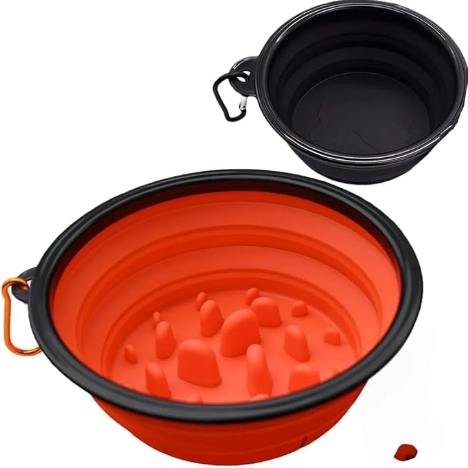 Large Collapsible Dog Bowl for Traveling Hinking Camping,2-Pack Portable Silicone Bowls with2 Sizes(34oz+12oz),Foldable Bowl with Slow Feeding Function