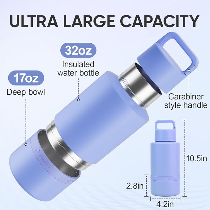 Insulated Dog Water Bottle with Travel Bowl, Dog Lover Gift, Portable Water Bottle Dispenser, Accessories for Car, Hiking, Camping, Outdoor, Leak-Proof, Detachable (Aurora Blue)