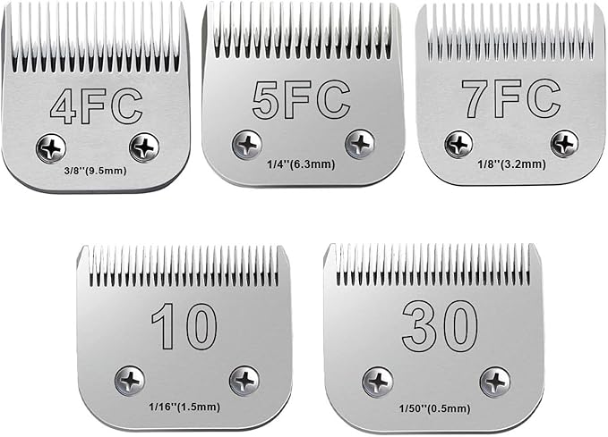 5PCS Dog Grooming Blades Compatible with Andis,Oster A5,Wahl km10 Dog Clippers,Detachable Dog Clipper Replacement Blade for Dog Cat Horse Animal,Size:5PCS -#10+30+4FC+5FC+7FC