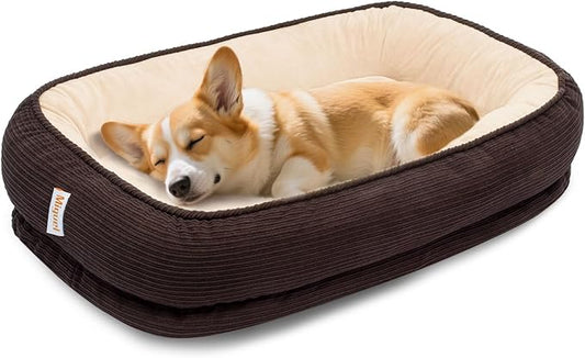Orthopedic Dog Bed for Medium Size Dog Washable Cover, Egg Crate Foam Cat Bed for Senior Cat,Oval Kennel Bed, Pet Couch Bed with Four Sided Bolster, Removable Washable Cover Non-Slip Bottom, Brown