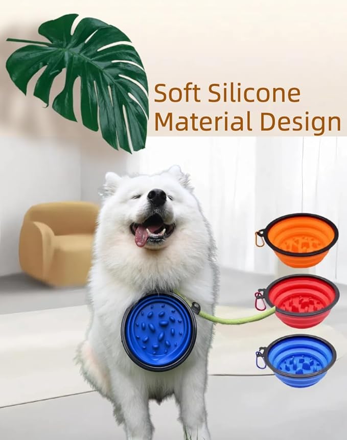 Large Collapsible Dog Bowl for Traveling Hinking Camping,2-Pack Portable Silicone Bowls with2 Sizes(34oz+12oz),Foldable Bowl with Slow Feeding Function