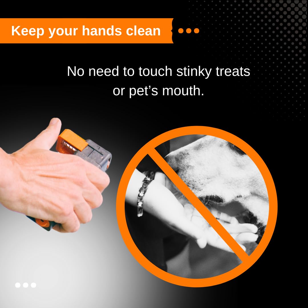 Handheld Dog Treat Dispenser, Offers a Treat (Max. diameter 3/4") in a Clean and Safe Way, Easy 1 Hand Operation, Slices Cheese, Meat Rolls etc. into Treats, Made in Finland