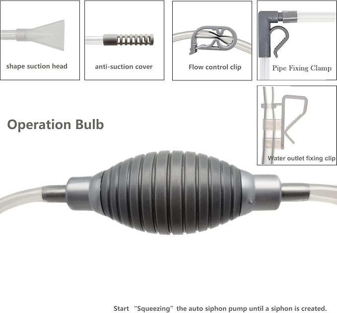 10 Gallon Fish Tank cleaner and Aquarium Water Changer Siphon with a Thinner Tubing. Perfect for Cleaning Small Tanks, Gravel Vacuum for Aquarium Kit