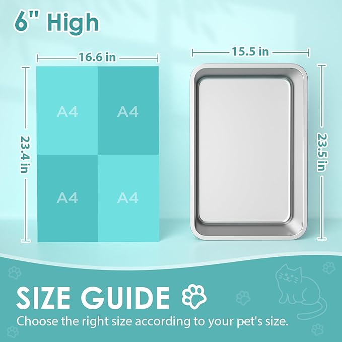 IKITCHEN Stainless Steel Cat Litter Box, Large Metal Litter Box for Cats, Never Absorbs Odors,Stain Free, Rustproof, Non Stick Smooth Surface 23.5" L x 15.5" W x 6" H