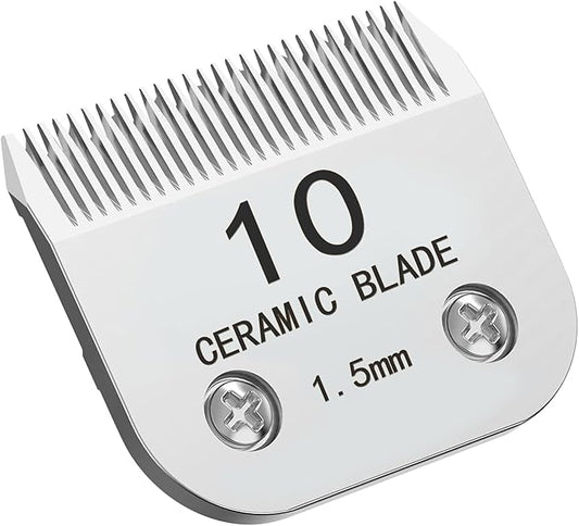 10# Silver Detachable Clipper Ceramic Blades, Dog Grooming Clipper Replacement Blades Compatible with Dog Clippers, KM Series Clippers, A5, Size 10, Cut Length 1/16"(1.5mm)
