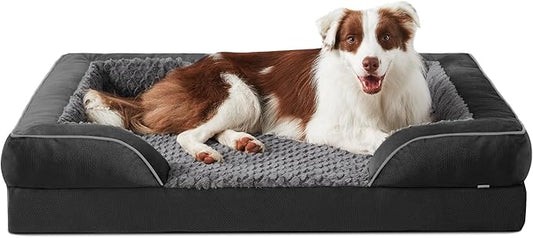 INVENHO Orthopedic Dog Bed for Large Dogs, Washable Waterproof, Egg-Crate Foam Dog Couch Bed with Washable Removable Cover, Waterproof Lining and Nonskid Bottom