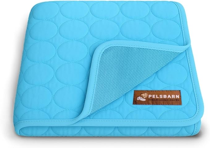 Pelsbarn Dog Cooling Mat- Ice Silk Summer Comfort, Self Cooling, Non-Slip Dog Pad, Durable & Washable, Mat for Medium Dogs 50x65 cm, Support Shelter Dogs with Every Purchase (Blue)