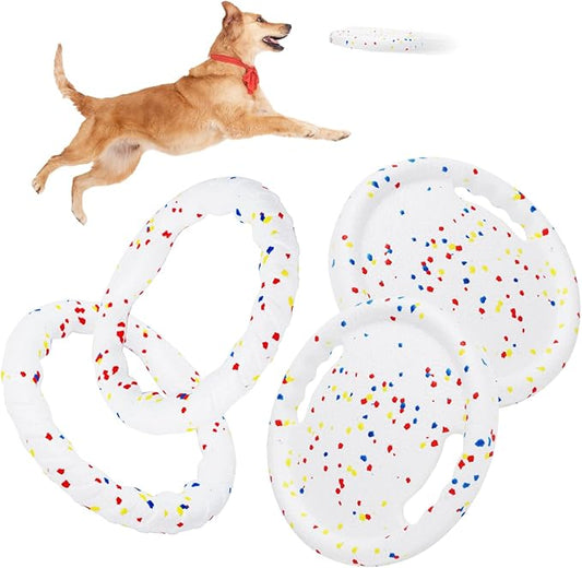 Nobleza Indestructible Fly Disc Ring Toy Set for Dog Pet, 2025 New Poncorn E-TPU Durable Puppy Fetch Outdoor Interactive Toy for Large Medium Small Aggressive Chewers, 4 PCS