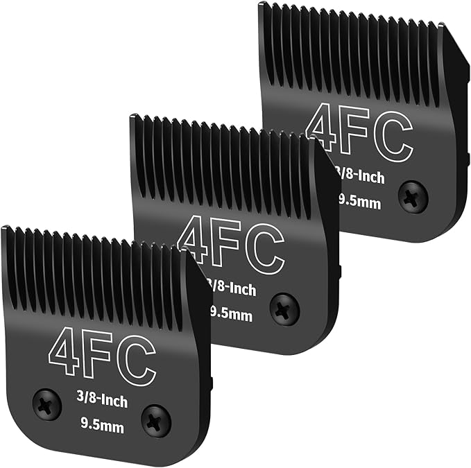 3 Pack 4FC Detachable Dog Grooming Steel Blades,Compatible with Andis,Oster A5,Wahl KM-10 Series,Cut Length 3/8" 9.5MM （Black）
