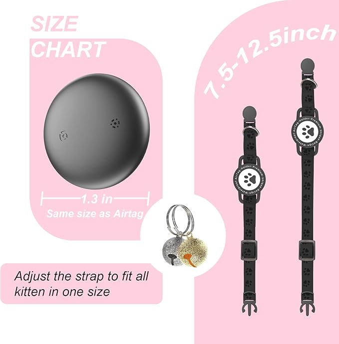 Cat Tracker Collar Waterproof - Cat Collar Breakaway - Smart Pet Activity Tracker - Breakaway Tractive with Reflective Pattern - Comfortable Padding, Adjustable (Black)